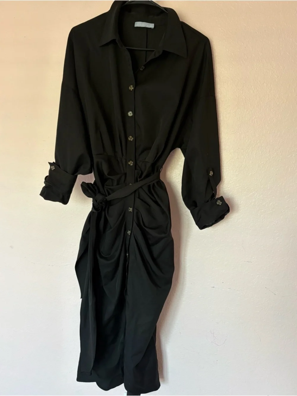 Antonio Melani Black Button-Front Shirt Dress with Waist Tie - Picture 2 of 6